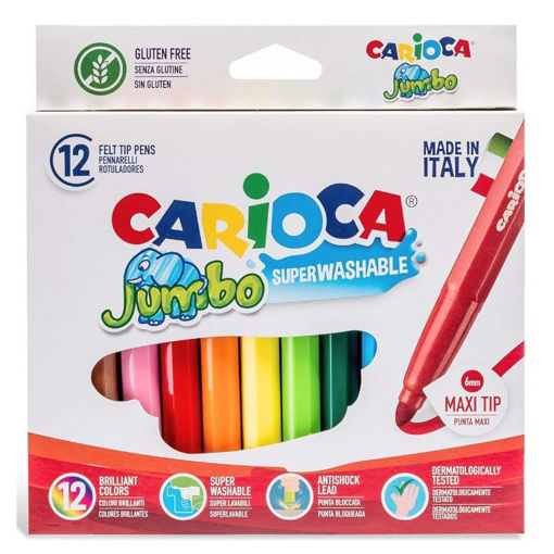 Σετ 12 μαρκαδόρων Carioca Jumbo 40569, barcode 8003511405694, με χοντρή στρογγυλή μύτη, υδατοδιαλυτό μη τοξικό μελάνι, για παιδιά από 2 ετών
