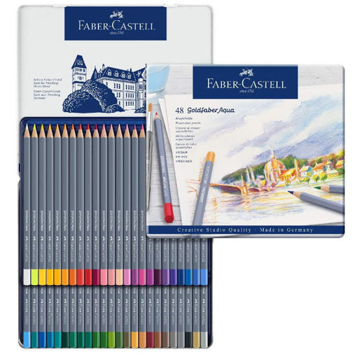 Σετ 48 υδατοδιαλυτών ξυλομπογιών Faber-Castell Goldfaber Aqua σε μεταλλική κασετίνα και 4005401146483