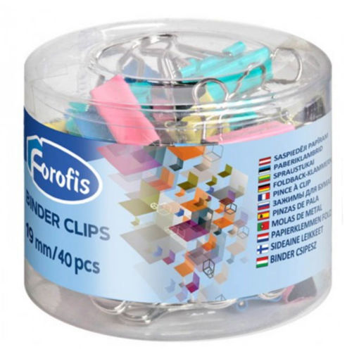 Πιάστρες εγγράφων Forpus 19mm 40 τεμάχια πολύχρωμες 4030969913482 Lichnaribooks