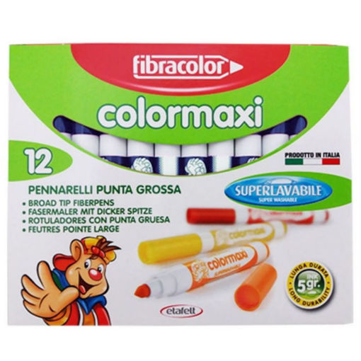 Μαρκαδόροι Fibracolor Colormaxi 12 τεμαχίων μπλε 5gr πλενόμενοι με χοντρή μύτη, EAN 8008621017676, Lichnaribooks