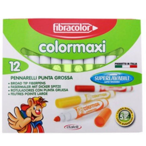 Μαρκαδόροι Fibracolor Colormaxi 12 τεμαχίων λαχανί 5gr πλενόμενοι με χοντρή μύτη, EAN 8008621017737, Lichnaribooks