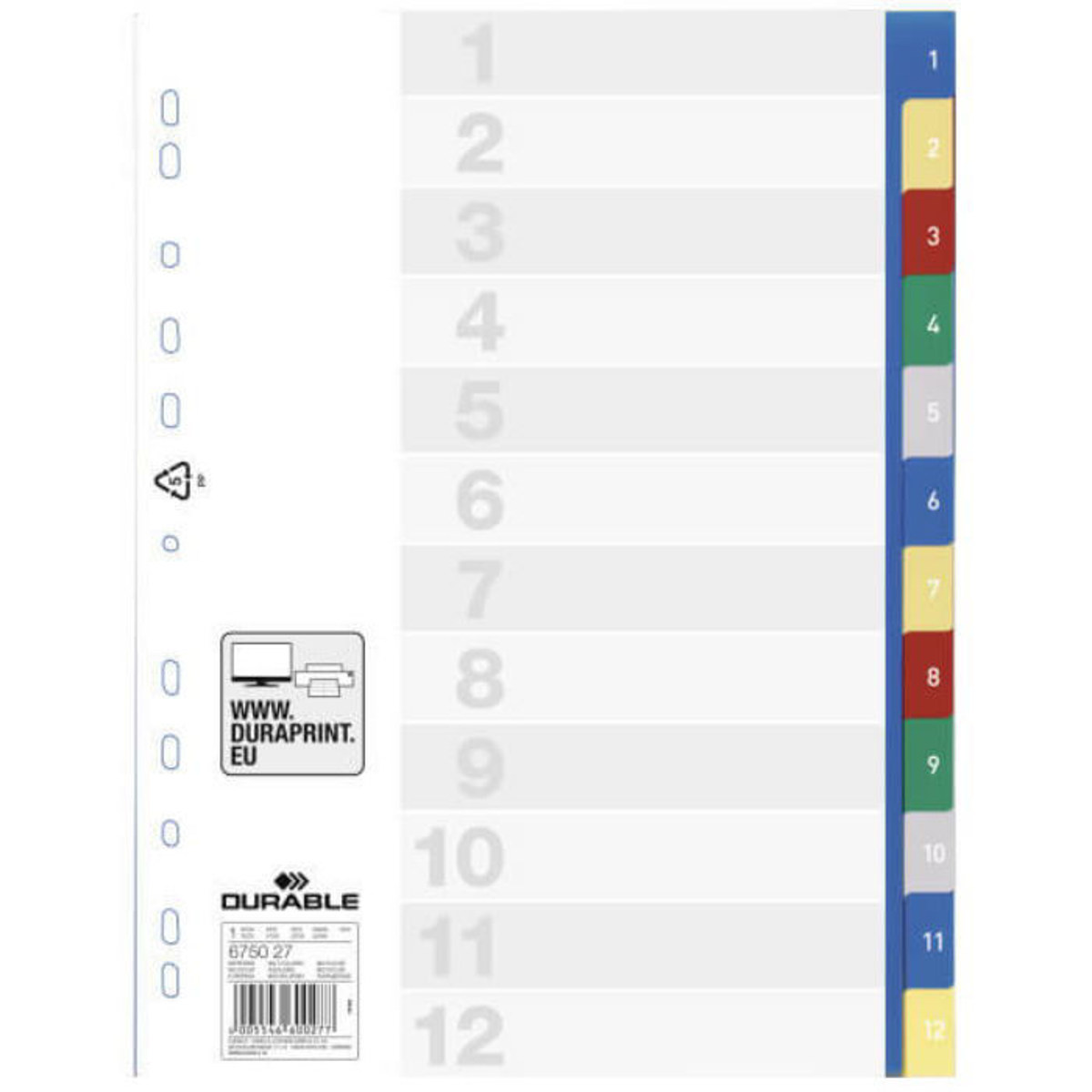 Αριθμητικά ευρετήρια Durable 1-12 Α4 από PP