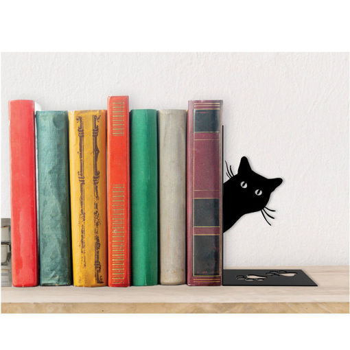 Βιβλιοστάτες i-Total Cat XL2102 με μαύρο σχέδιο γάτας – μεταλλικοί, σετ 2 τεμαχίων 10x17x10cm