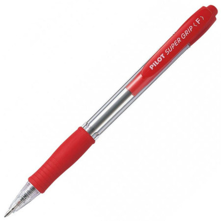 Κόκκινο στυλό Pilot Super Grip Fine με εργονομική λαστιχένια λαβή και μηχανισμό κλικ