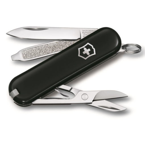 Victorinox Classic 0.6223.3 Black ανοιχτός με εργαλεία