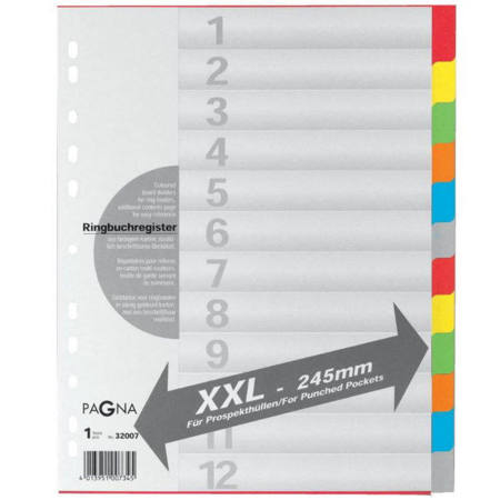 Αριθμητικά ευρετήρια Pagna XXL Α4 με 12 φύλλα και αριθμημένες ετικέτες 1-12 σε γκρι χρώμα