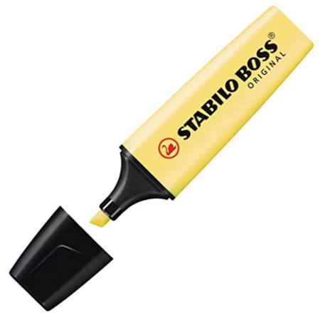 Μαρκαδόρος υπογραμμίσεως Stabilo Boss Pastel Κίτρινος 70/144 με απαλή φωτεινή απόχρωση. 2. Barcode EAN: 4006381492416. 3. Lichnaribooks