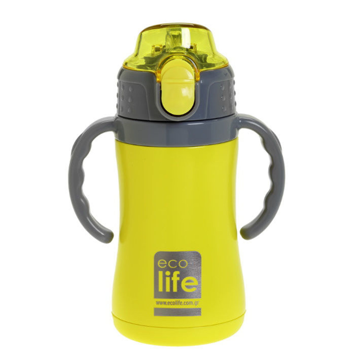 Παιδικός ανοξείδωτος θερμός Ecolife κίτρινος 300ml με καλαμάκι από ατσάλι