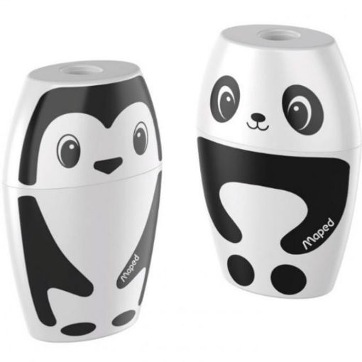 Ξύστρα Maped Shakky μονή με δοχείο, σε σχέδιο τερατάκι, κατάλληλη για παιδιά και σχολική χρήση