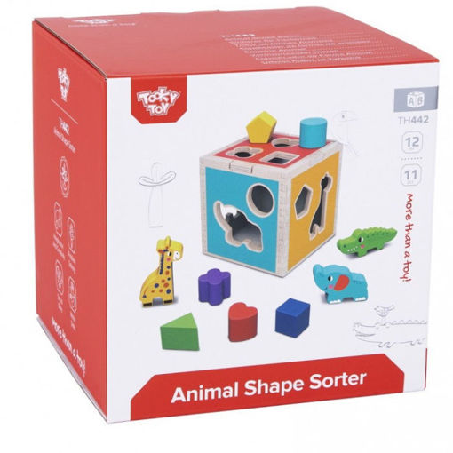 Ξύλινος κύβος με σχήματα και ζωάκια σε έντονα χρώματα – εκπαιδευτικό παιχνίδι για παιδιά από 12 μηνών