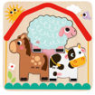 Ξύλινο παζλ πολλαπλών επιπέδων με ζώα φάρμας σε βάση με εσοχές – εκπαιδευτικό παιχνίδι για βρέφη από 12 μηνών