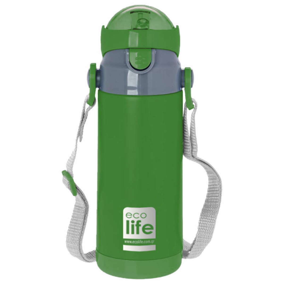 Ανοξείδωτο παιδικό θερμός Ecolife σε πράσινο χρώμα με ενσωματωμένο καλαμάκι