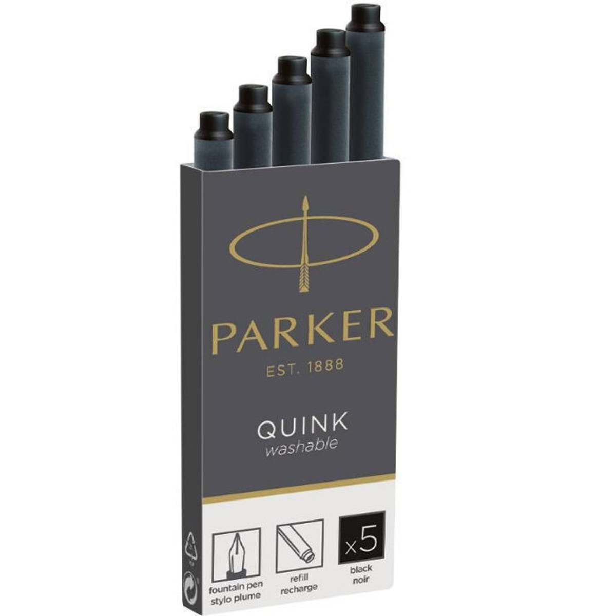 Αμπούλες μελάνης Parker Quink μαύρο για πένα — συσκευασία 5 τεμαχίων