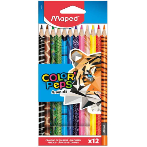 Ξυλομπογιές Maped Color’Peps Animal’s 12 τεμαχίων – τριγωνικές με σχέδια ζωάκια – EAN 3154148322122 – Κωδικός 832212