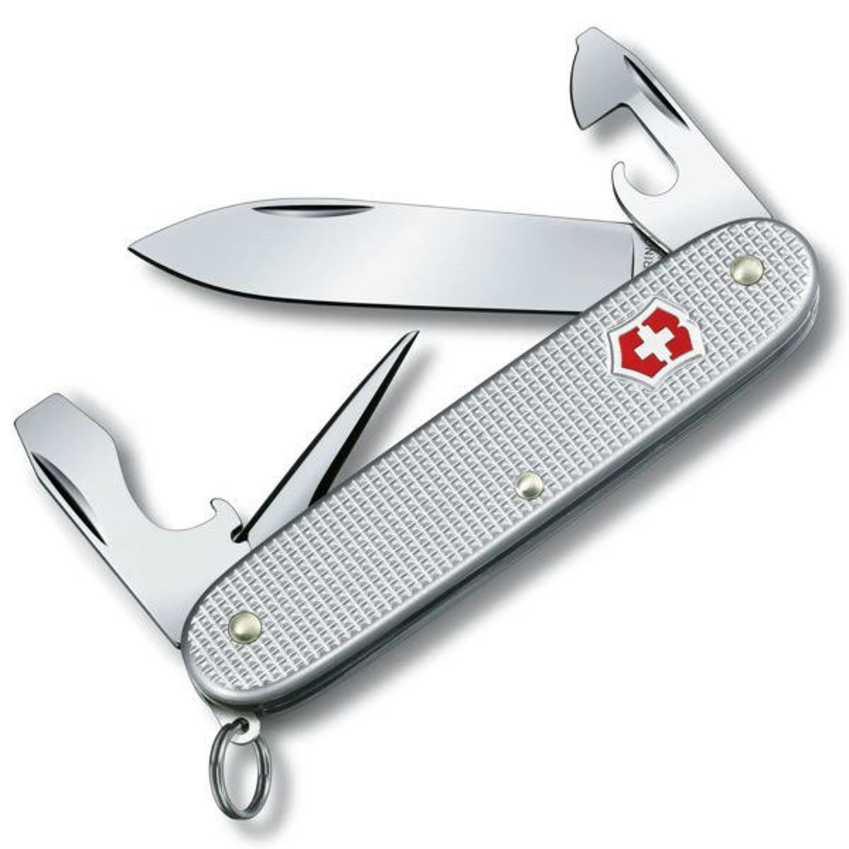Σουγιάς Victorinox Pioneer Alox σε ασημί με ραβδωτές πλάκες αλουμινίου