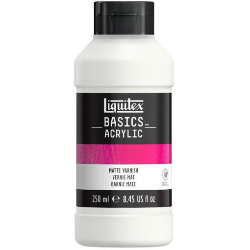 Πλαστικό μπουκάλι ακρυλικού βερνικιού Liquitex Basics Matte 250ml για προστασία έργων ζωγραφικής χωρίς γυαλάδες.