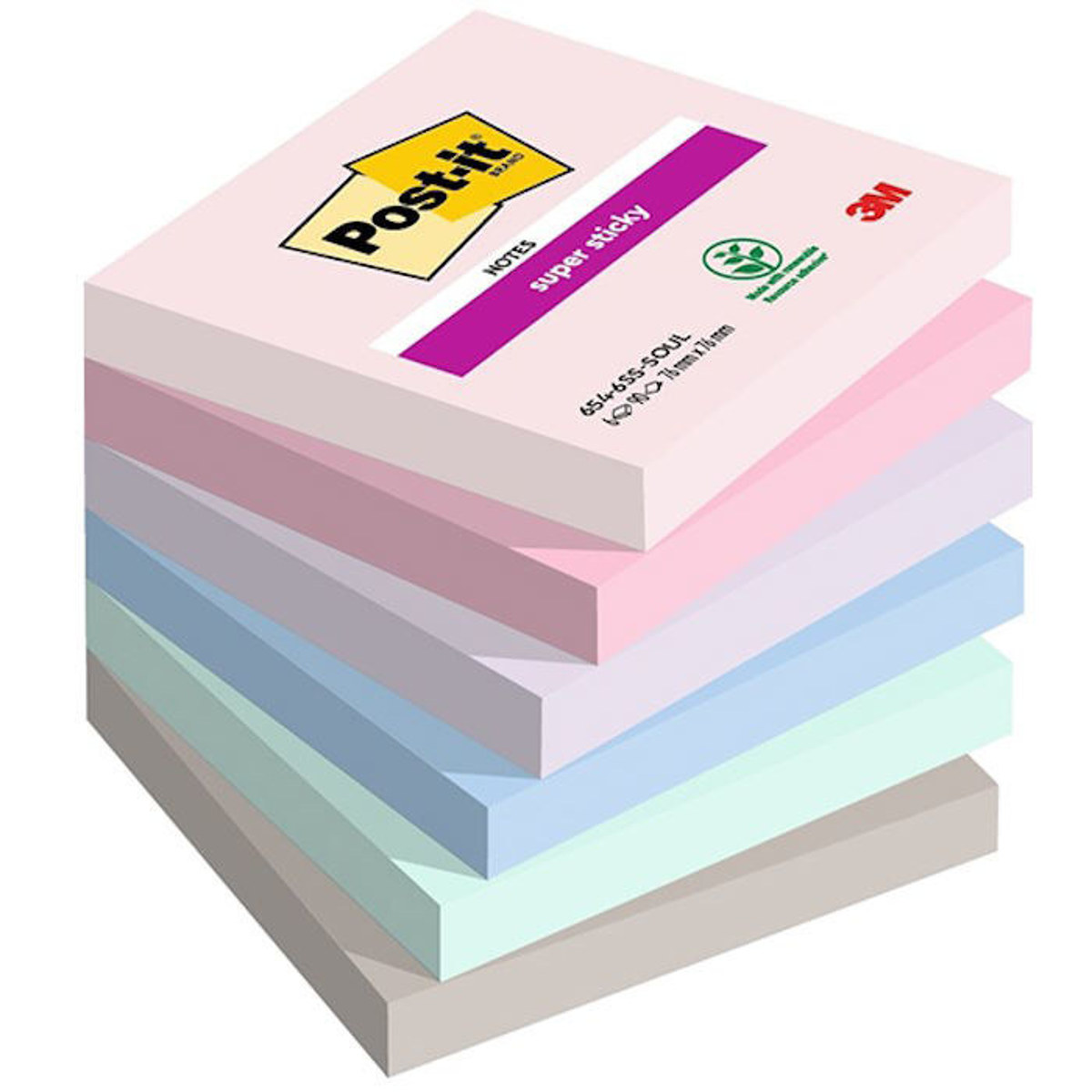 Σετ 6 αυτοκόλλητα μπλοκ Post-it Soulful 76x76mm σε παστέλ χρώματα
