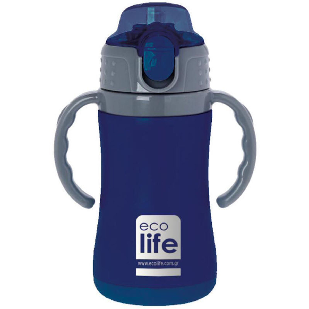 Ανοξείδωτο παιδικό θερμός Ecolife σε navy blue χρώμα με ενσωματωμένο καλαμάκΙ
