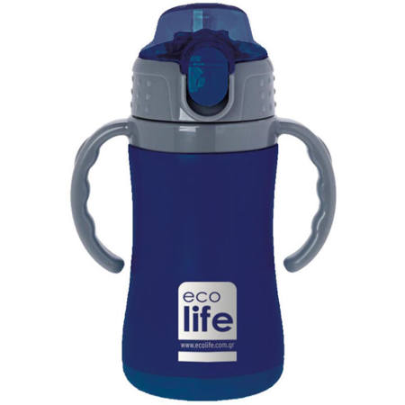 Ανοξείδωτο παιδικό θερμός Ecolife σε navy blue χρώμα με ενσωματωμένο καλαμάκΙ