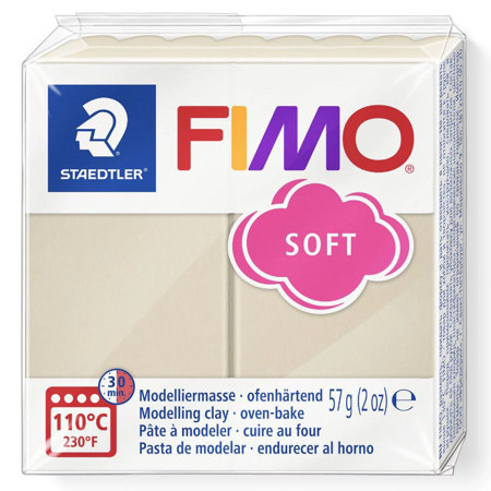 Πολυμερικός πηλός Fimo Soft σε ορθογώνιο σχήμα και χρώμα σαχάρα με το λογότυπο της Staedtler