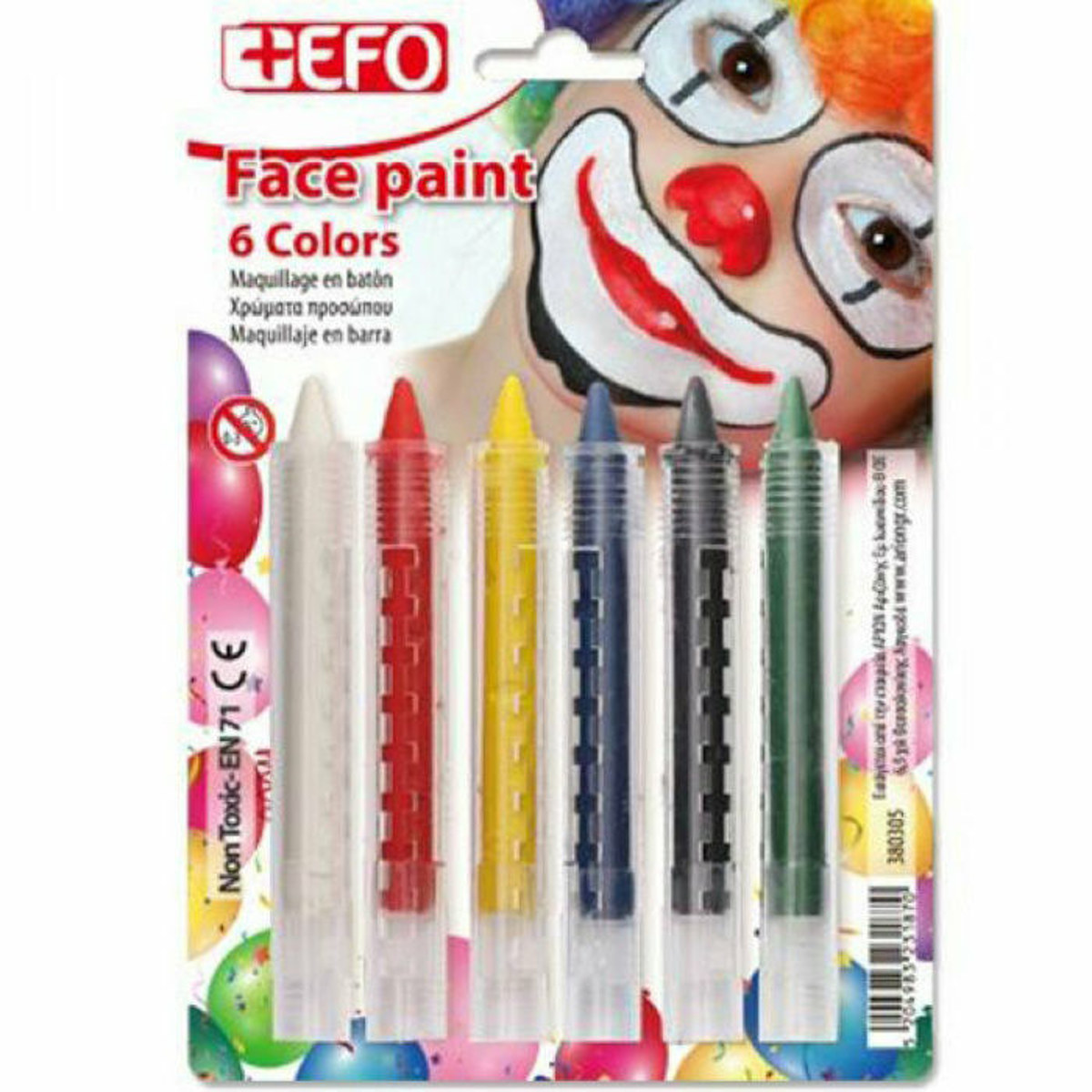 Χρώματα προσώπου +Efo Make Up Sticks 6 τεμάχια – 380305, ασφαλή για παιδιά, ιδανικά για face painting