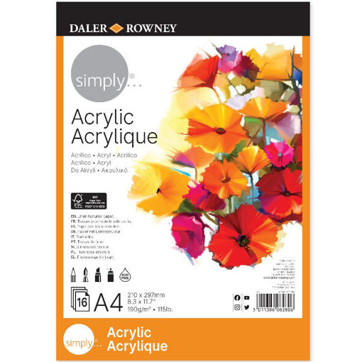 Μπλοκ Daler Rowney Simply Acrylic Pad 190gsm 21x29.7cm 16 φύλλα 5011386082806 Lichnaribooks