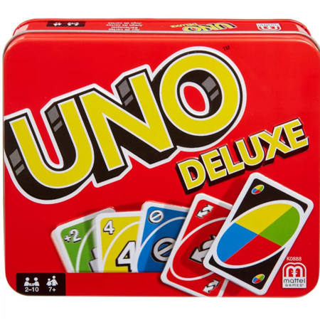Κάρτες UNO Deluxe Mattel Κ0888, σε μεταλλικό κουτί με 108 κάρτες δράσης, EAN 027084378078, Lichnaribooks.