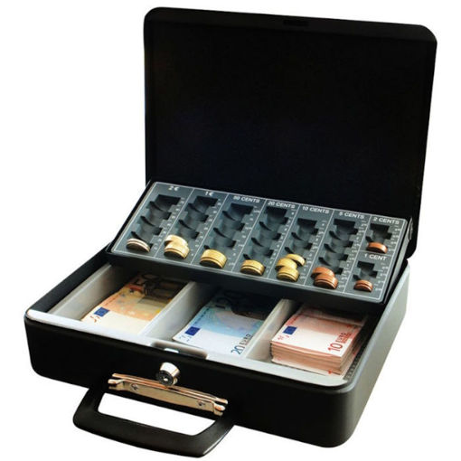 Ταμείο μεταλλικό Sax μαύρο με κερματοθήκη 30x23x9cm – ταμειακή θήκη ασφαλείας