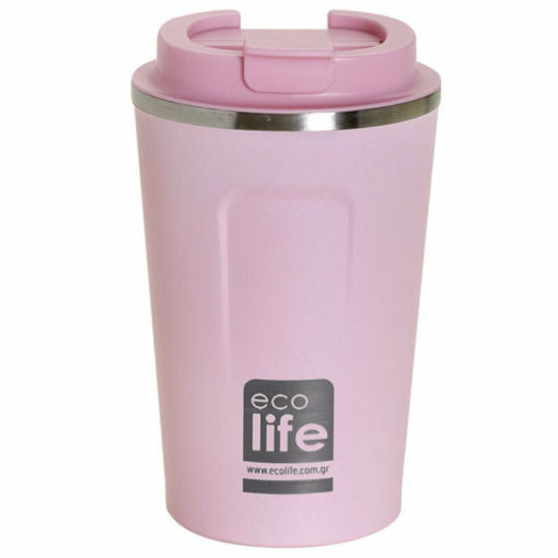 Ανοξείδωτο ποτήρι θερμός καφέ Ecolife 370ml σε χρώμα rose pink κύρια όψη