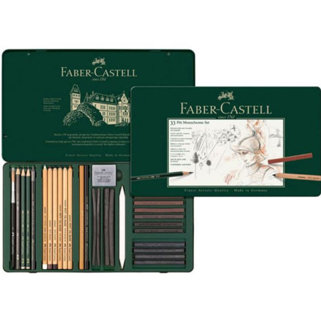 Σετ Pitt Monochrome Faber-Castell 33 τεμαχίων σε μεταλλική κασετίνα