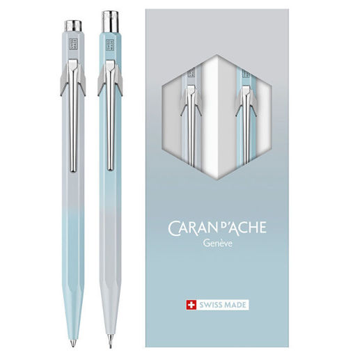 Σετ Caran d’Ache 849 Blue Lagoon, στυλό ballpoint και μηχανικό μολύβι σε συλλεκτική θήκη, EAN 7630002355292, Lichnaribooks