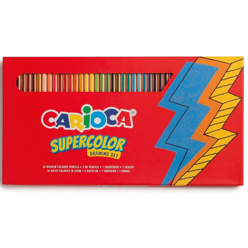 Σετ ξυλομπογιών Carioca Supercolor 36 τεμ. 10343395 σε τριγωνικό σχήμα, με μαλακή μύτη και έντονα χρώματα, για παιδιά και ενήλικες