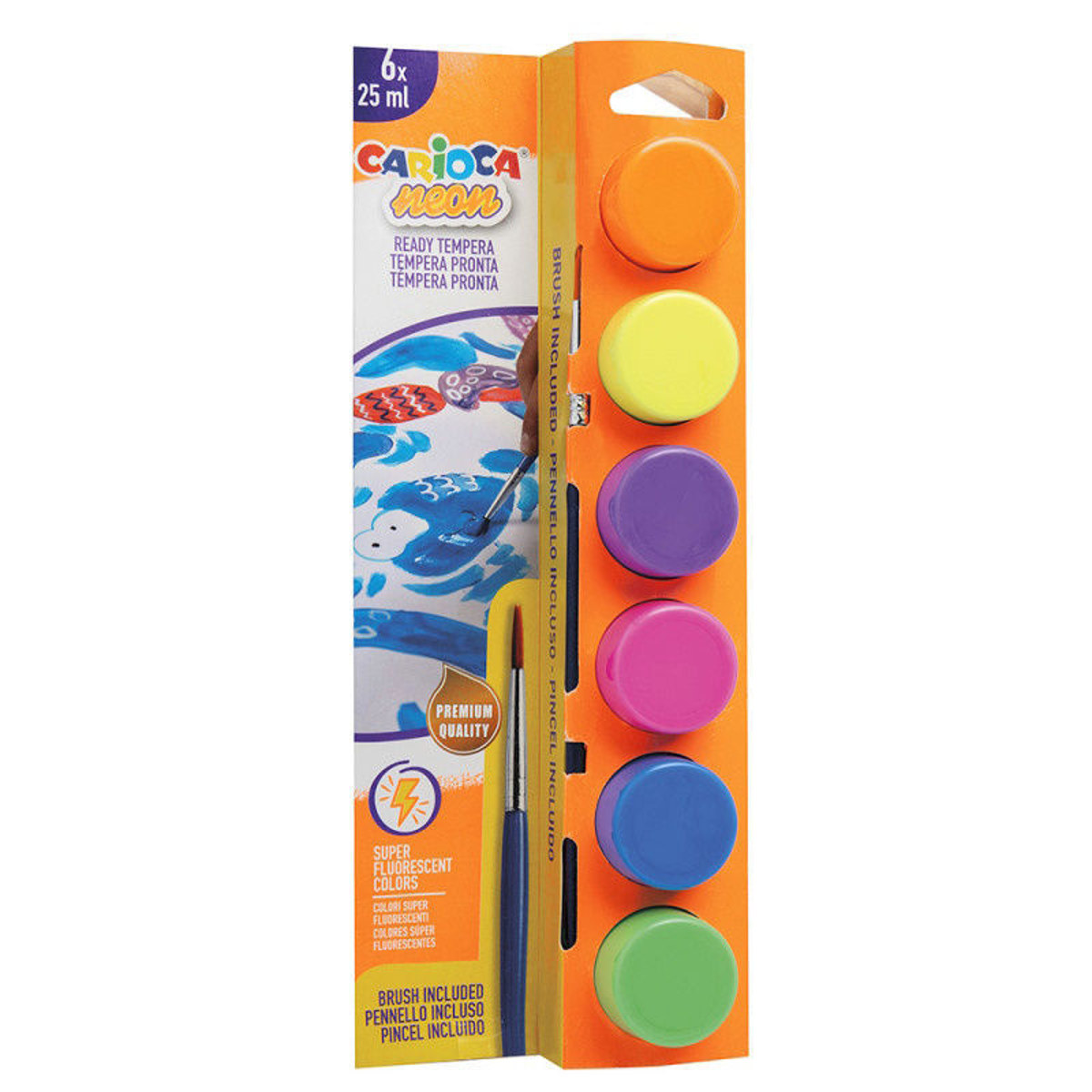 Τέμπερες Carioca Neon 6x25ml με παλέτα και πινέλο 40012 8003511404864 Lichnaribooks