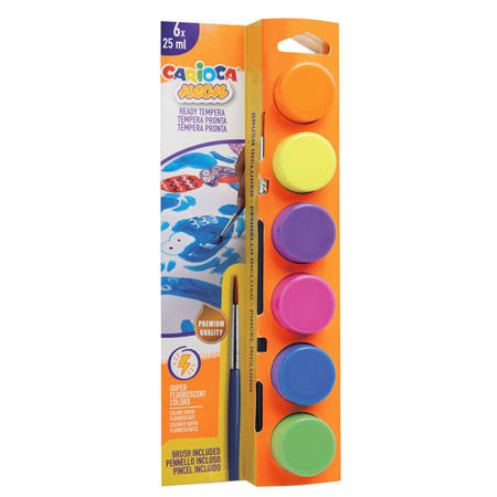 Τέμπερες Carioca Neon 6x25ml με παλέτα και πινέλο 40012 8003511404864 Lichnaribooks