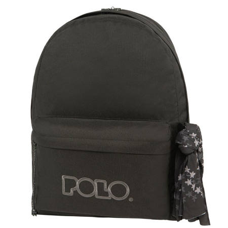 Σακίδιο πλάτης Polo Original Double Scarf μαύρο, μπροστινή όψη με 2 κεντρικές θήκες και ιμαντάκι Polo