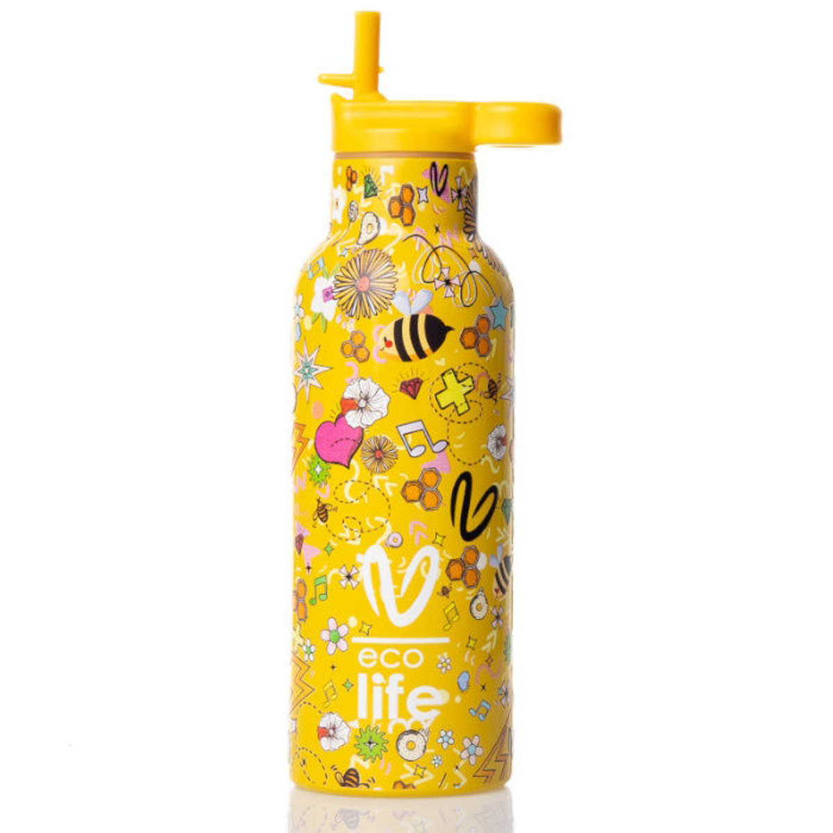Θερμός ανοξείδωτος Ecolife Vasiliki Joy 500ml με καλλιτεχνικό σχέδιο και καλαμάκι