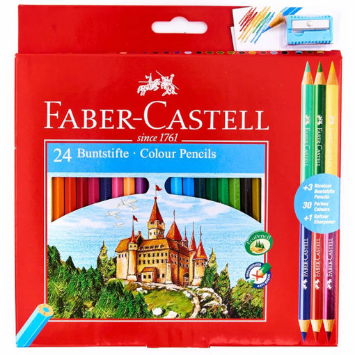 Ξυλομπογιές Faber Castell 24 τεμάχια συν 3 χρώματα και ξύστρα 7891360595564 Lichnaribooks