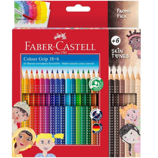 Ξυλομπογιές Faber Castell Grip 18 συν 6 Skin χρώματα 4005401128199 Lichnaribooks