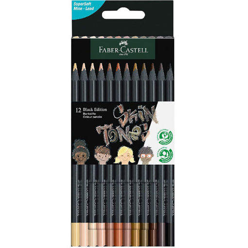 Ξυλομπογιές Faber Castell Black Edition Skin Colours 12 τεμαχίων με φυσικές αποχρώσεις δέρματος και μαύρο εργονομικό σώμα – Κωδικός 116414 – EAN 4005401164142