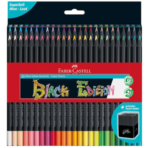 Faber‑Castell Black Edition – Σετ 50 ξυλομπογιών • Μαύρο σώμα • Κωδ. 116450 • EAN 4005401164500