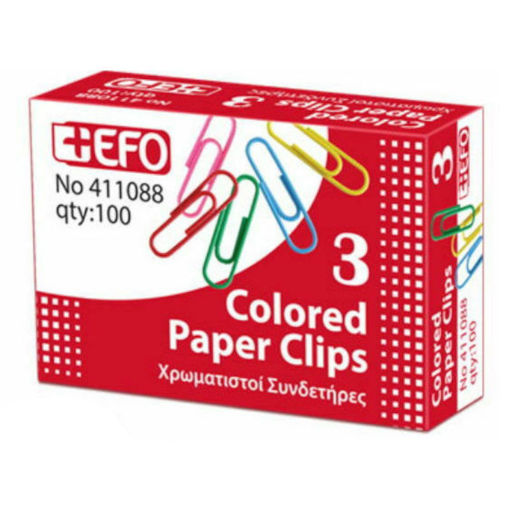 Συνδετήρες εγγράφων +Efo Νο 3 28mm, 100 τεμάχια, πολύχρωμοι μεταλλικοί για σχολείο, γραφείο, χαρτιά και αρχειοθέτηση