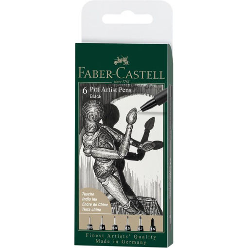 Μαρκαδόροι Faber Castell Pitt Artist Pens Black 6 τεμάχια 4005401671541 Lichnaribooks