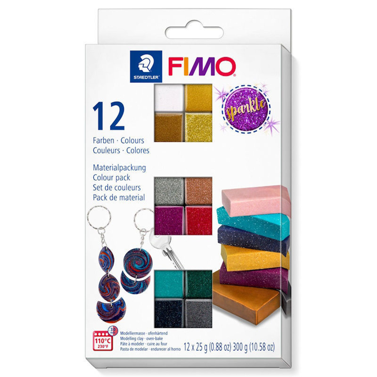 Πηλός Fimo Soft Sparkle Colours σετ 12 τεμαχίων – Λαμπερά χρώματα χειροτεχνίας Staedtler – EAN 4007817096543