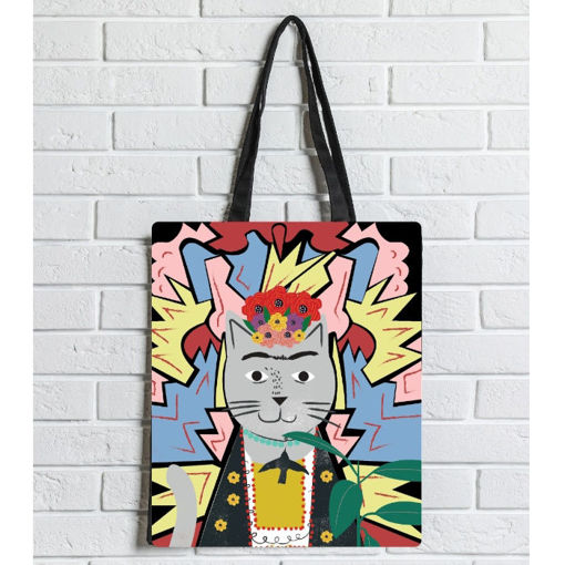 Εικόνα της Τσάντα Υφασμάτινη σουέτ με φερμουάρ Γάτα Μαγικός Ρεαλισμός (BR)