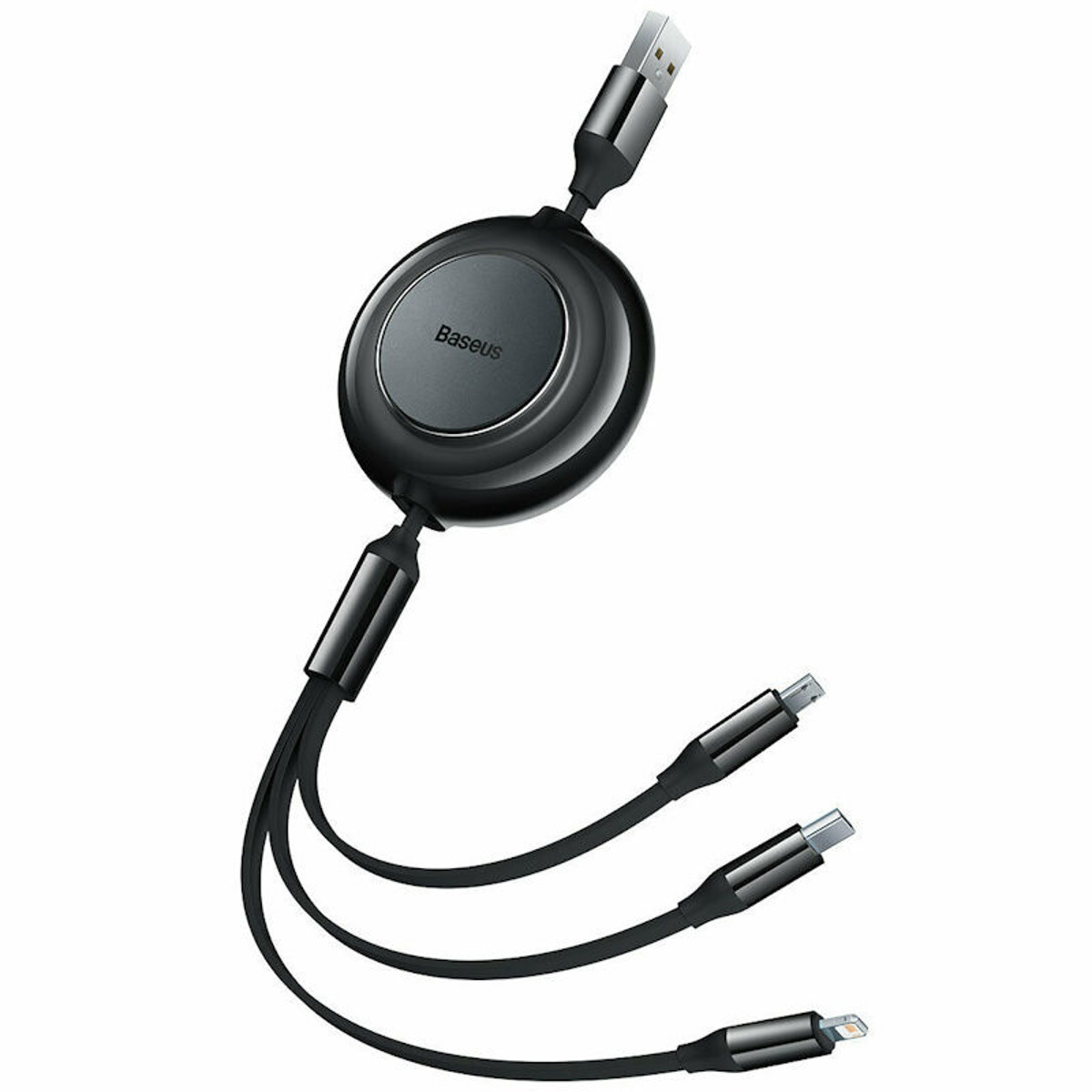 Εικόνα της Baseus Bright Mirror 2 Flat Retractable USB to Type-C micro USB Lightning Cable 3.5A Μαύρο 1.1m