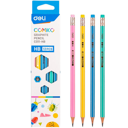 Εικόνα της Μολύβια Deli 12τμχ HB με γόμα Comiko C011 assorti