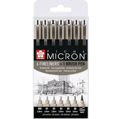 Σετ μαρκαδοράκια Sakura Fineliners από 0.2 έως 0.5 mm με Brush Pen για σχέδιο