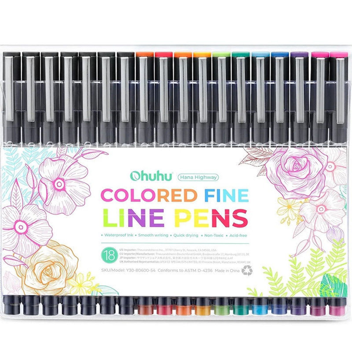 Μαρκαδοράκια σχεδίου Ohuhu Hana Highway Fineliner Set 18 τεμαχίων