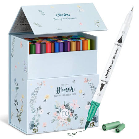 Ohuhu Σετ 100 Μαρκαδόρων Brush & Fineliner με ανταλλακτικές μύτες – μη τοξικό μελάνι για παιδιά και ενήλικες