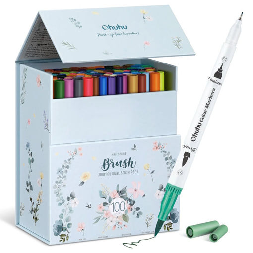 Ohuhu Σετ 100 Μαρκαδόρων Brush & Fineliner με ανταλλακτικές μύτες – μη τοξικό μελάνι για παιδιά και ενήλικες
